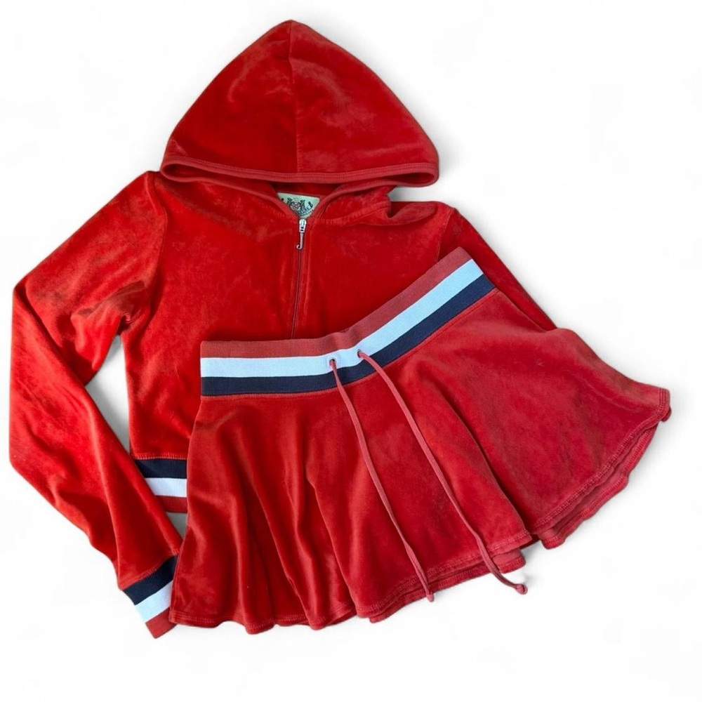 🧡 Vintage Juicy Couture Velour Tracksuit Set Cropped Hoodie and Skirt